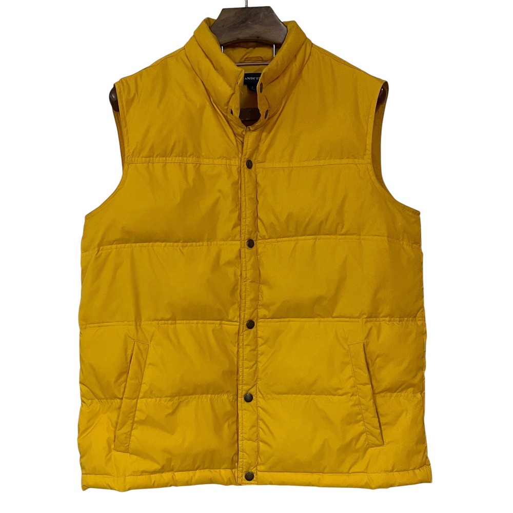 Lands End Men Yellow Down Puffer Vest Snap Front Quilted Gorpcore Hiking L 42-44